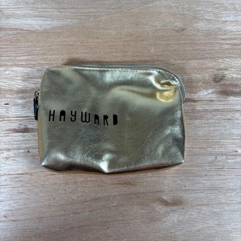 Hayward Gold Metallic Cosmetic Pouch Zip Makeup Bag with Cleaning Cloths